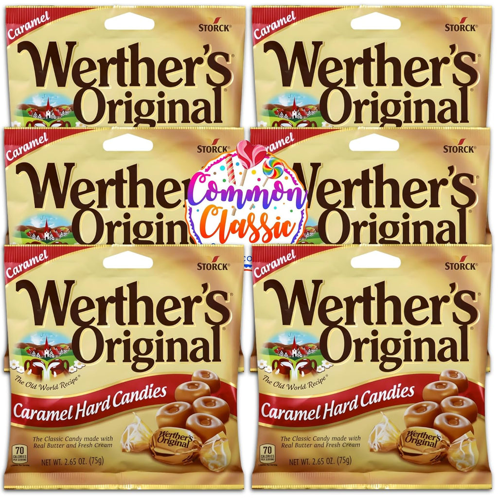 Werther's Original Caramel Hard Candy 2.65oz (Pack of 6) Packaged and Distributed by Common Classic Candy Company
