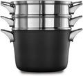 Calphalon Premier Space Saving 8 Quart Hard Anodized Aluminum Nonstick Multi-Pot Cookware with Tempered Glass Lid and Steamer Inserts
