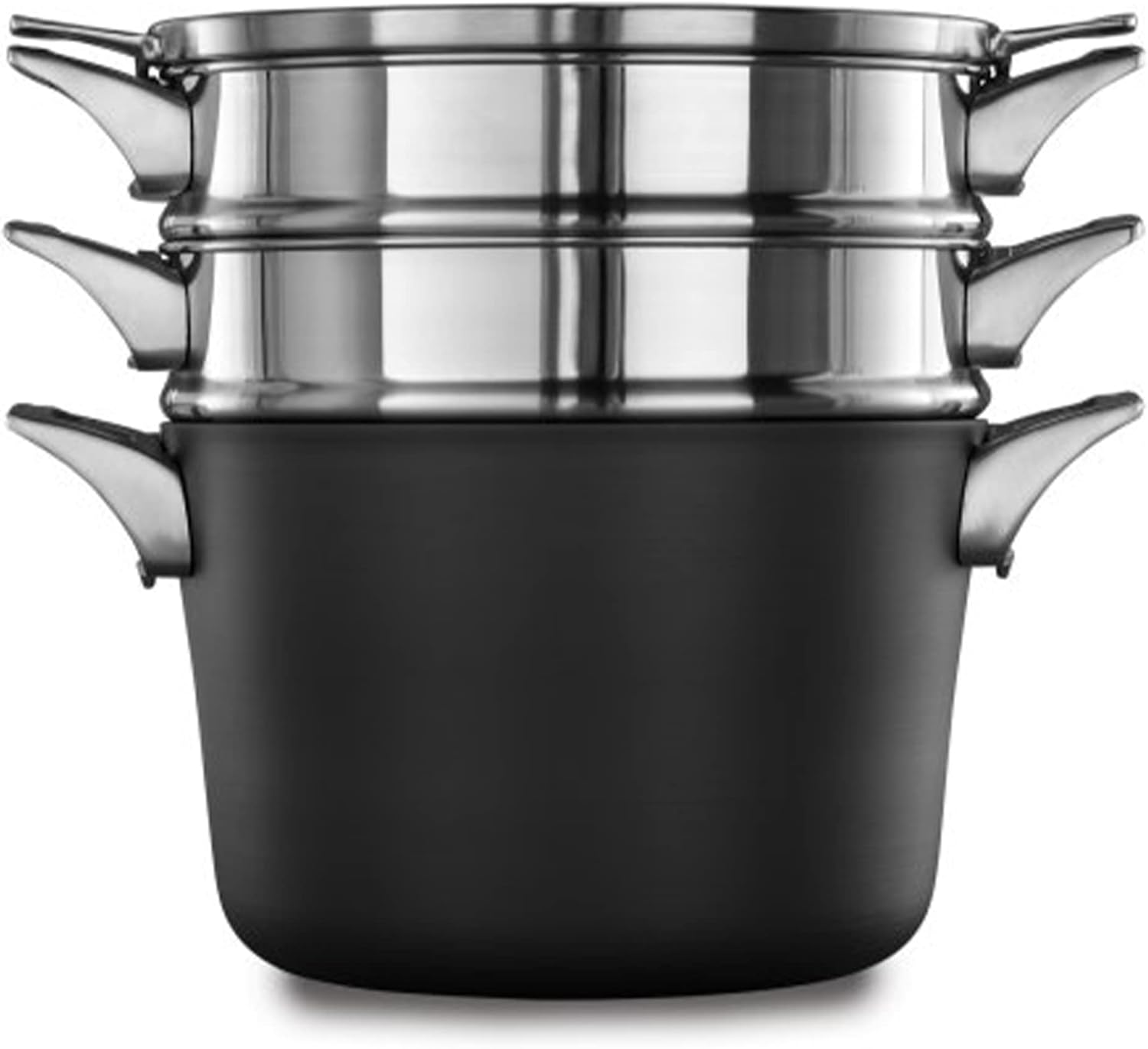 Calphalon Premier Space Saving 8 Quart Hard Anodized Aluminum Nonstick Multi-Pot Cookware with Tempered Glass Lid and Steamer Inserts