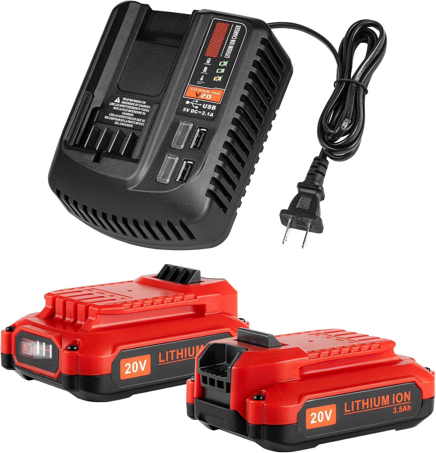 2Pack 20V 3.5Ah Replacement Battery and Charger Kit for Craftsman V20 Craftsman 20V Lithium Battery CMCB202 CMCB204 CMCB206 CMCB201 CMCB100 CMCB124 Craftsman 20V Battery Charger Set