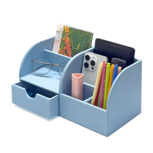 UnionBasic Desk Organizer - Multifunctional Leather Desktop Pen Holder Storage Box - Business Card/Pen/Pencil/Mobile Phone/Stationery Holder, Black
