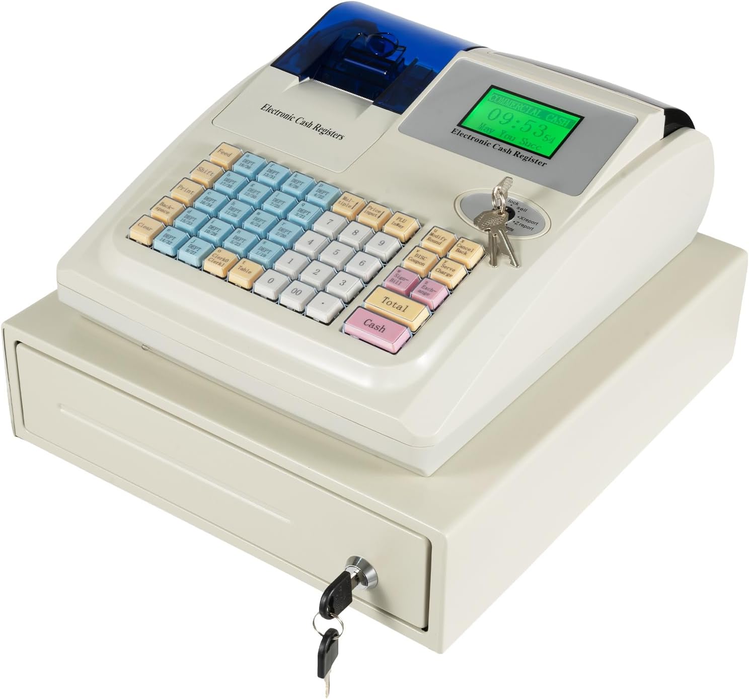 Cash Register, Small Business Electronic Cash Register 48 Keyboards Multifunctional Cash Register with Quick Load Thermal Printer, Cash Management System with Cash and Coin Drawer