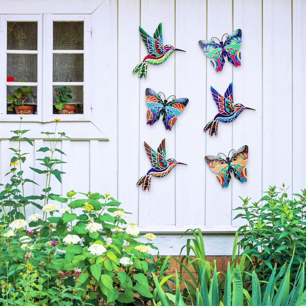 Metal Hummingbird and Butterfly Wall Decor, Handmade Mexican Outdoor Art P999