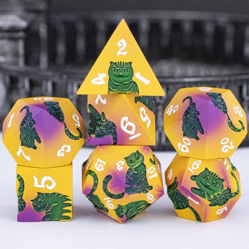 Metal DND Cat Dice 7PCS Polyhedral RPG Dice Set with Gift Case B373640