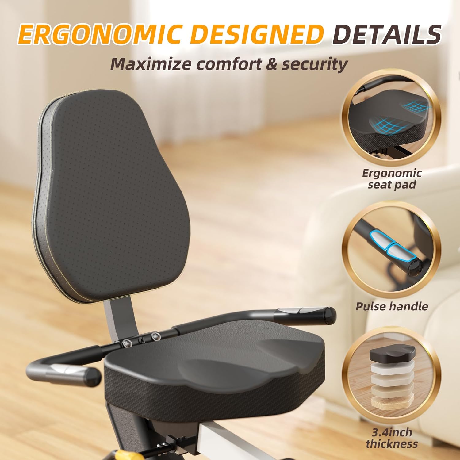 VANSWE Recumbent Exercise Bike for Home, 400 LBS Capacity, Bluetooth R53869
