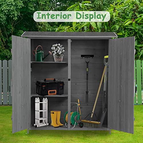 Outdoor Storage Cabinet Wood Shed with Waterproof Roof and Double Locks S140503