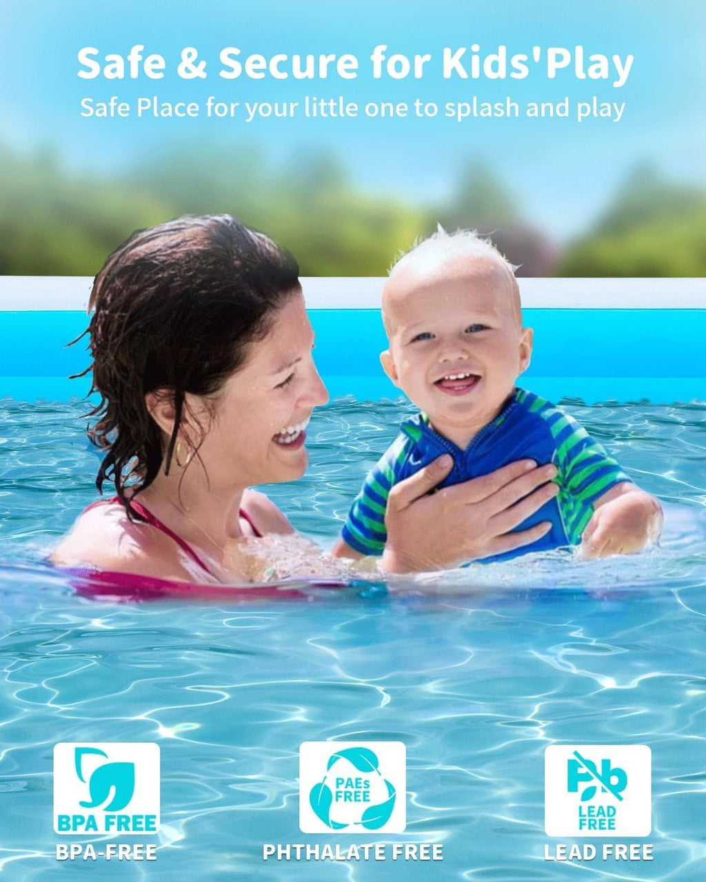 Extra Large Inflatable Pool for Adults, Family Blow Up Swimming Pool for Backyard R138