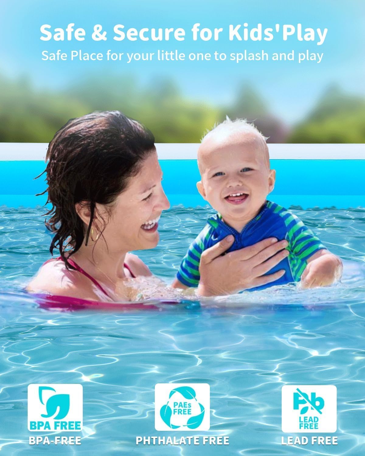 Extra Large Inflatable Pool for Adults, Family Blow Up Swimming Pool for Backyard R138