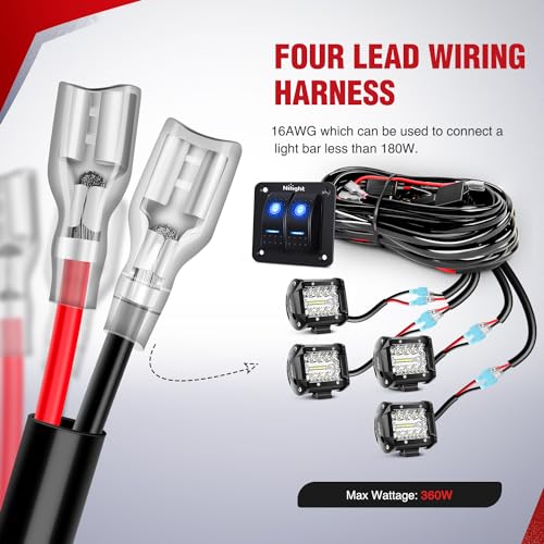 Nilight NI-WA 06 LED Light Bar Wiring Harness Kit 12V with Switch and Relay T4927