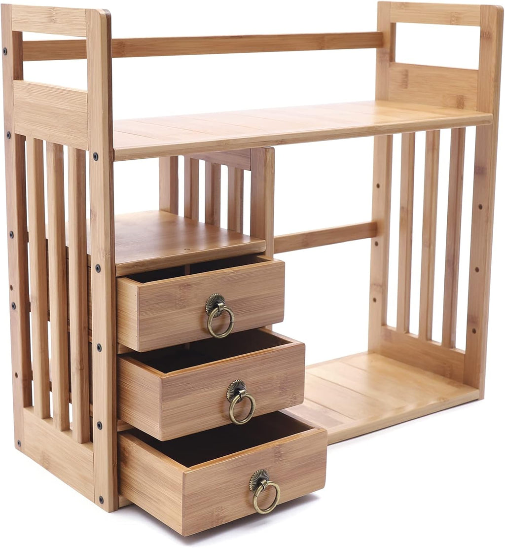 Bamboo Desk Shelf Organizer with 3 Drawers, Natural V13178