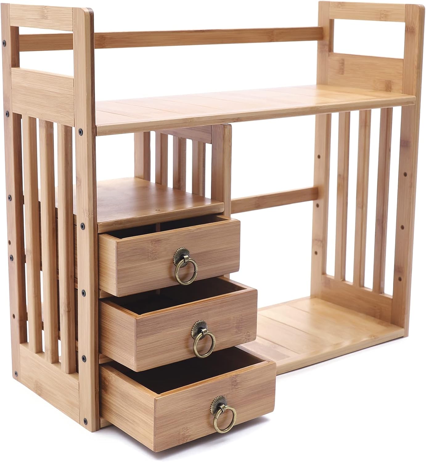 Bamboo Desk Shelf Organizer with 3 Drawers, Natural V13178