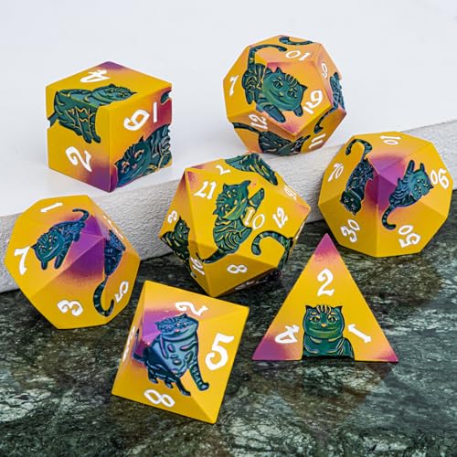 Metal DND Cat Dice 7PCS Polyhedral RPG Dice Set with Gift Case B373640