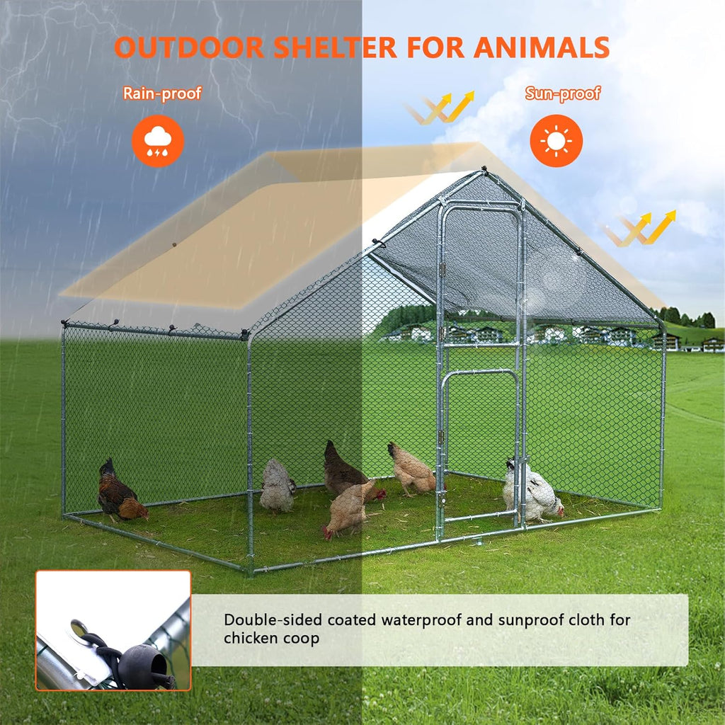 Large Metal Chicken Coop Walk-in Poultry Cage with Water-Resistant Anti-UV Cover Z17130