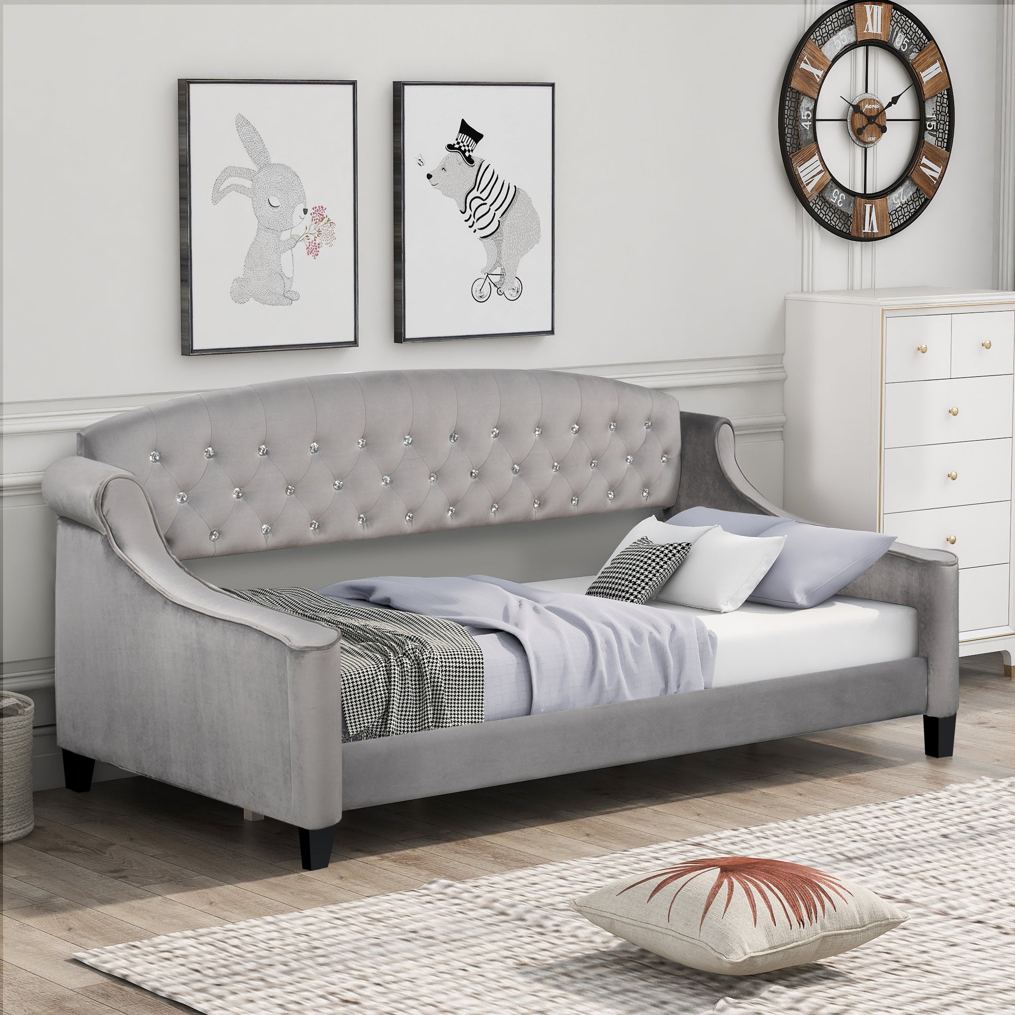 Euroco Twin Size Tufted Button Daybed, Gray