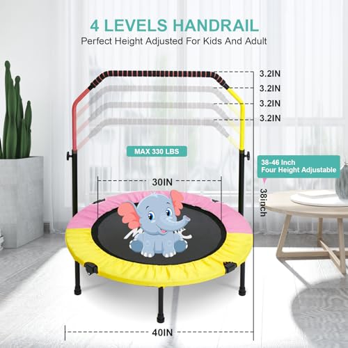 40'' Foldable Mini Trampoline with Sponge Handle, Height-Adjustable for Kids Adults J47461