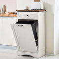 AHB 13 Gallons Tilt Out Trash Cabinet Free Standing Kitchen Trash Cabinet Recycling Garbage Cabinet with Hideaway Drawer Pet Proof Trash Can Holder for Kitchen Living Room, White