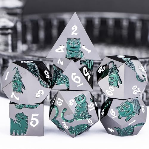 Metal DND Cat Dice 7PCS Polyhedral RPG Dice Set with Gift Case B373640