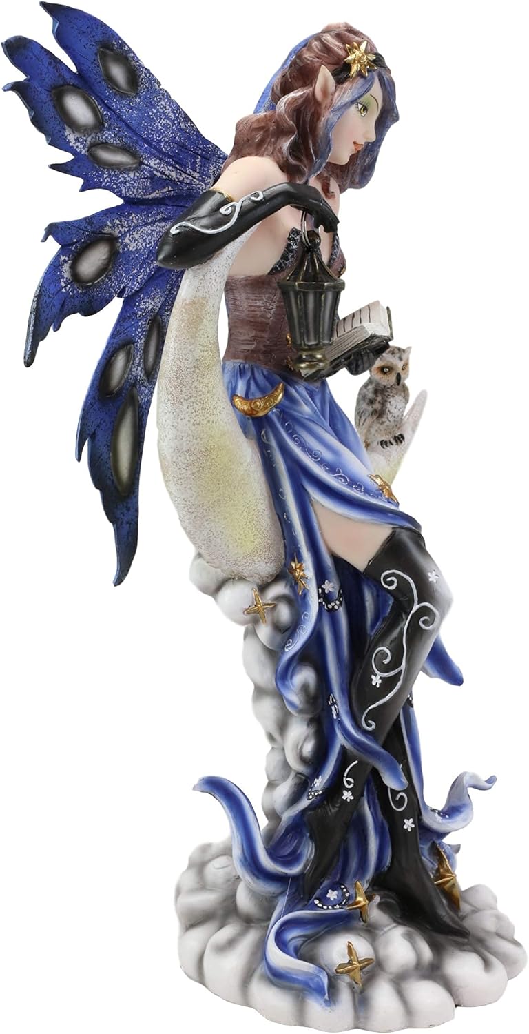 Ebros Celestial Bookworm Fairy Lantern Owl Crescent Moon Statue 14" Collectible Figurine A150