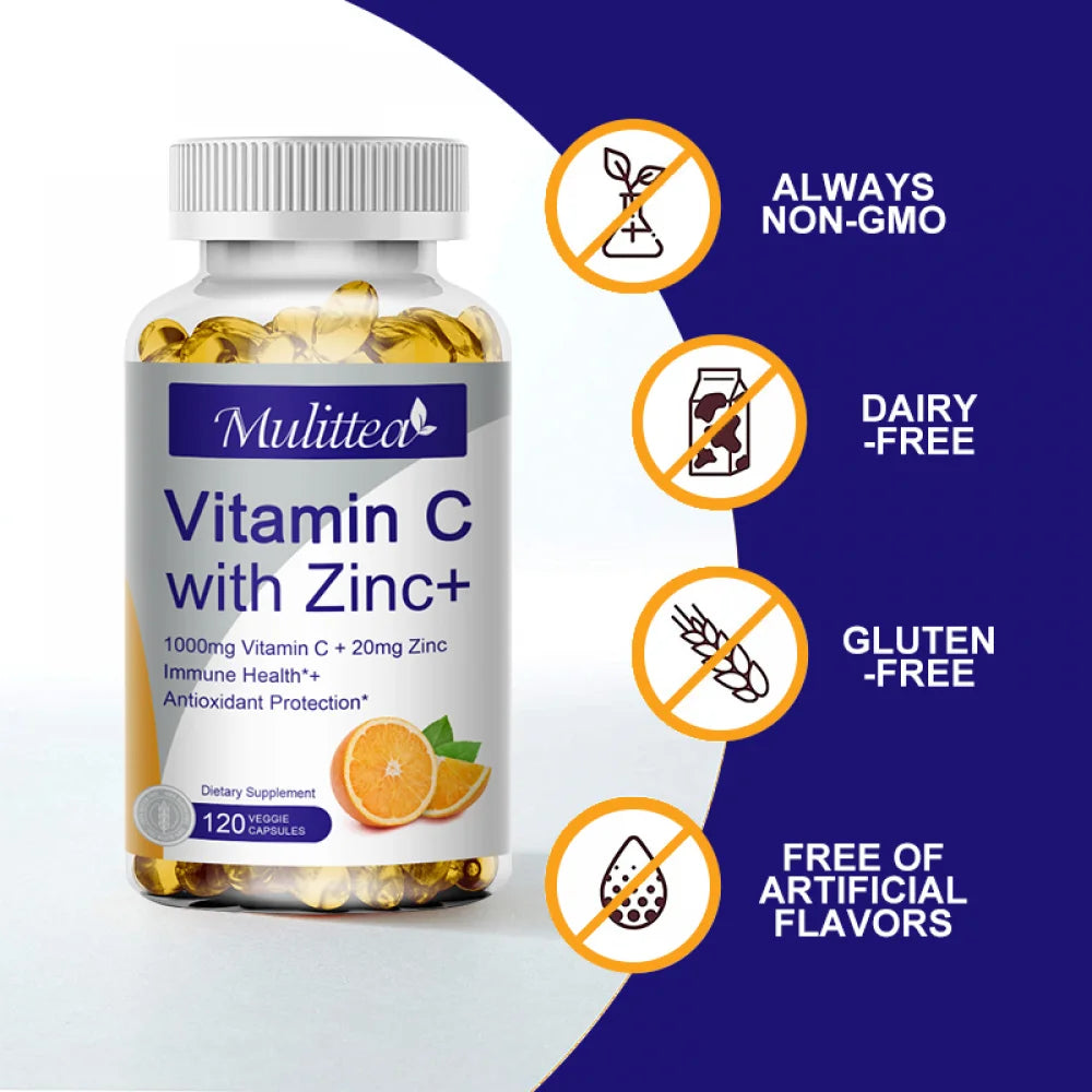 Mulittea Vitamin C with Zinc Supplement Capsules, 240 Count X604