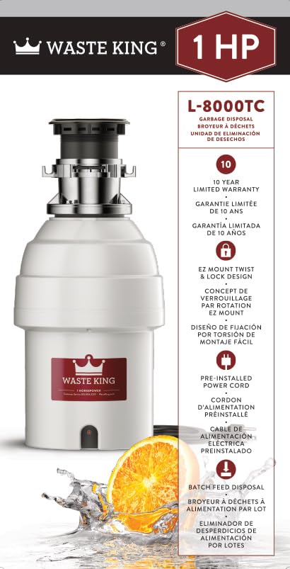 Waste King L-5000TC Batch Feed Garbage Disposal, 3/4 HP with Power Cord L7253