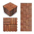 10PCS Interlocking Deck Tiles - Waterproof Acacia Wood Patio Tiles, Easy Snap, Flooring Tiles for Indoor and Outdoor, Balcony Tiles, 10sq.ft per box, 12"x12", Checker Pattern, Teak