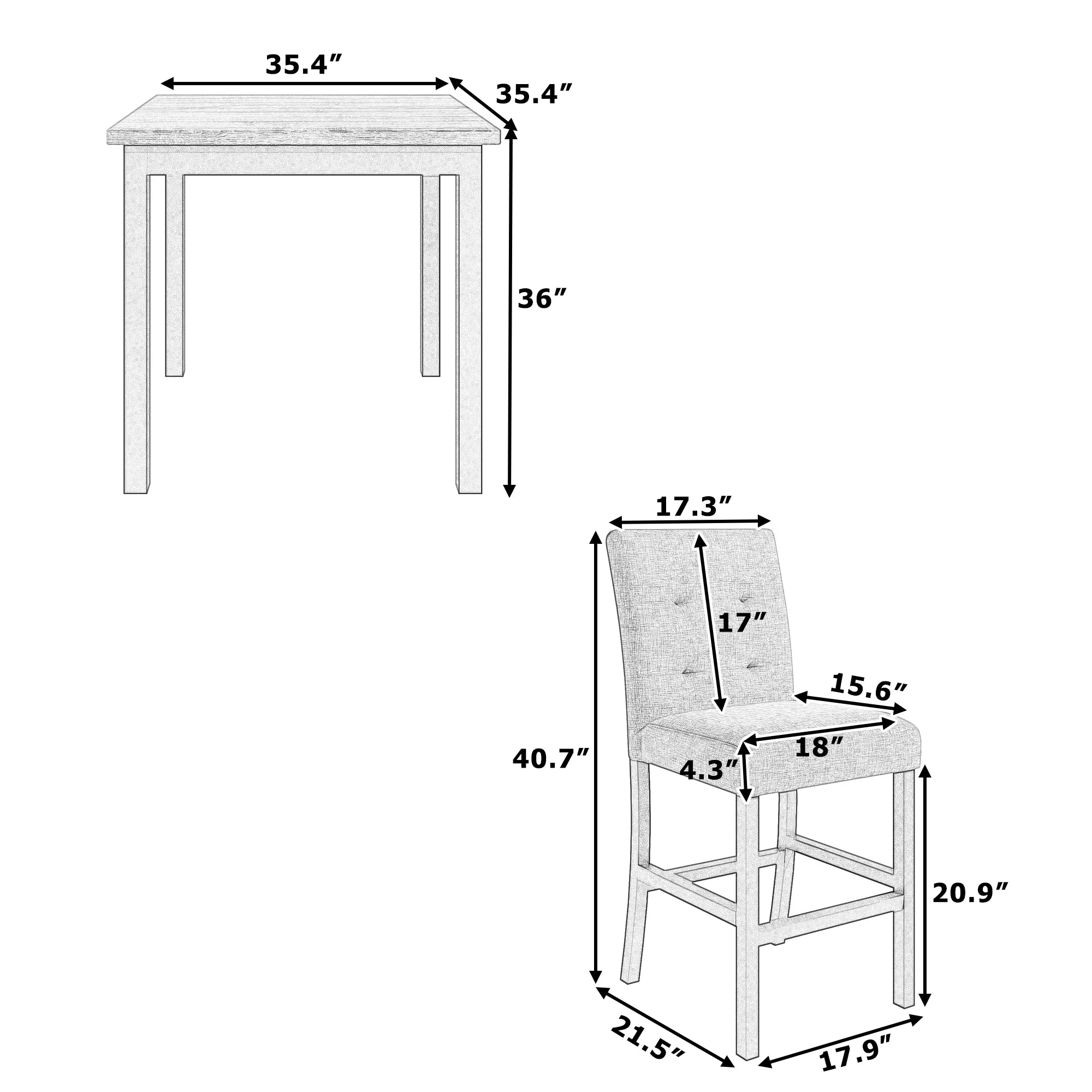 5-Piece Counter Height Dining Set with 4 Chairs, Wooden Frame T21553
