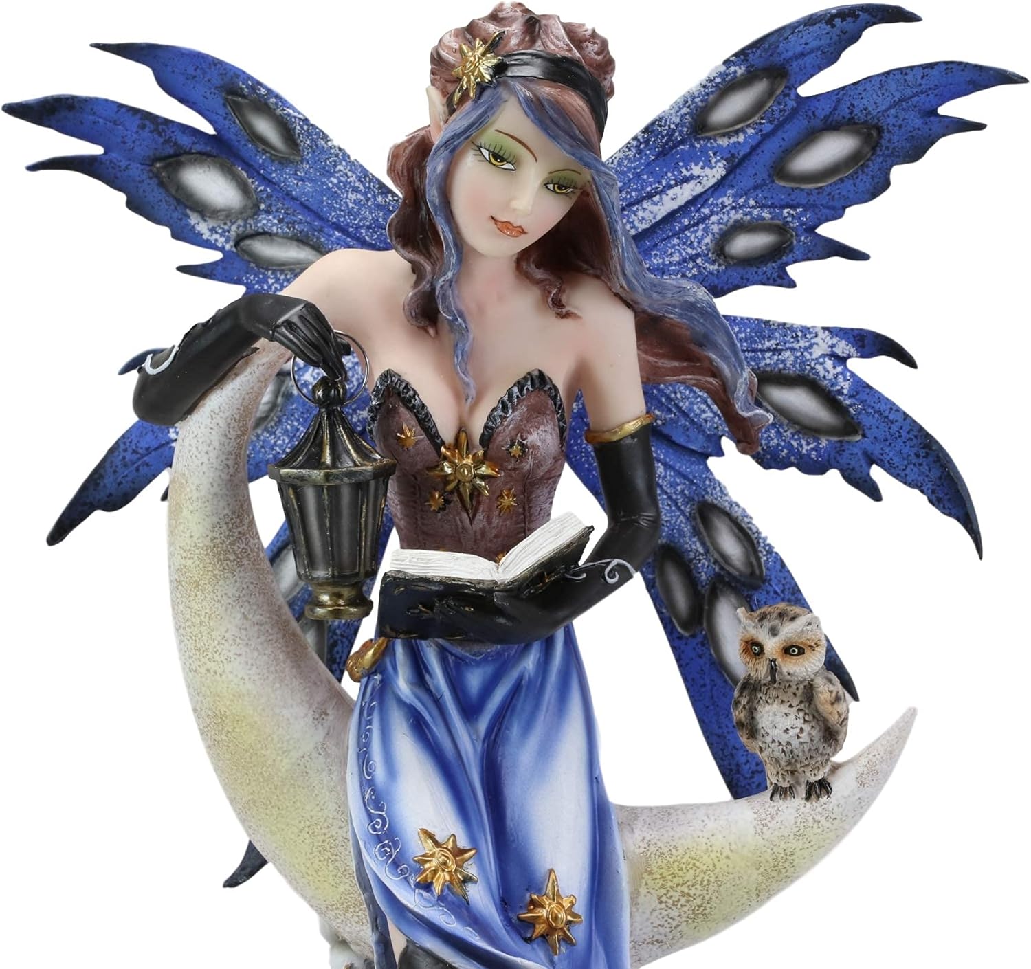 Ebros Celestial Bookworm Fairy Lantern Owl Crescent Moon Statue 14" Collectible Figurine A150