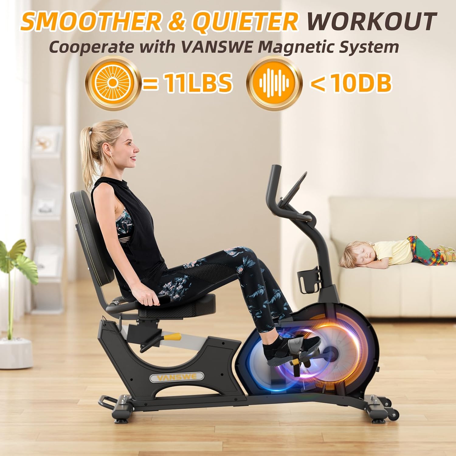 VANSWE Recumbent Exercise Bike for Home, 400 LBS Capacity, Bluetooth R53869