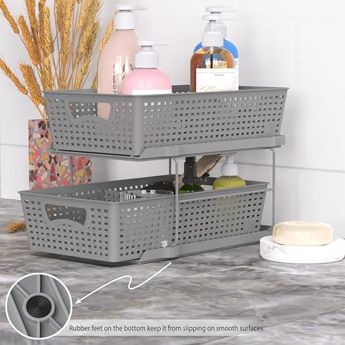 Simple Houseware 2 Tier Pull-Out Bathroom Organizer Tray, Brown B366917