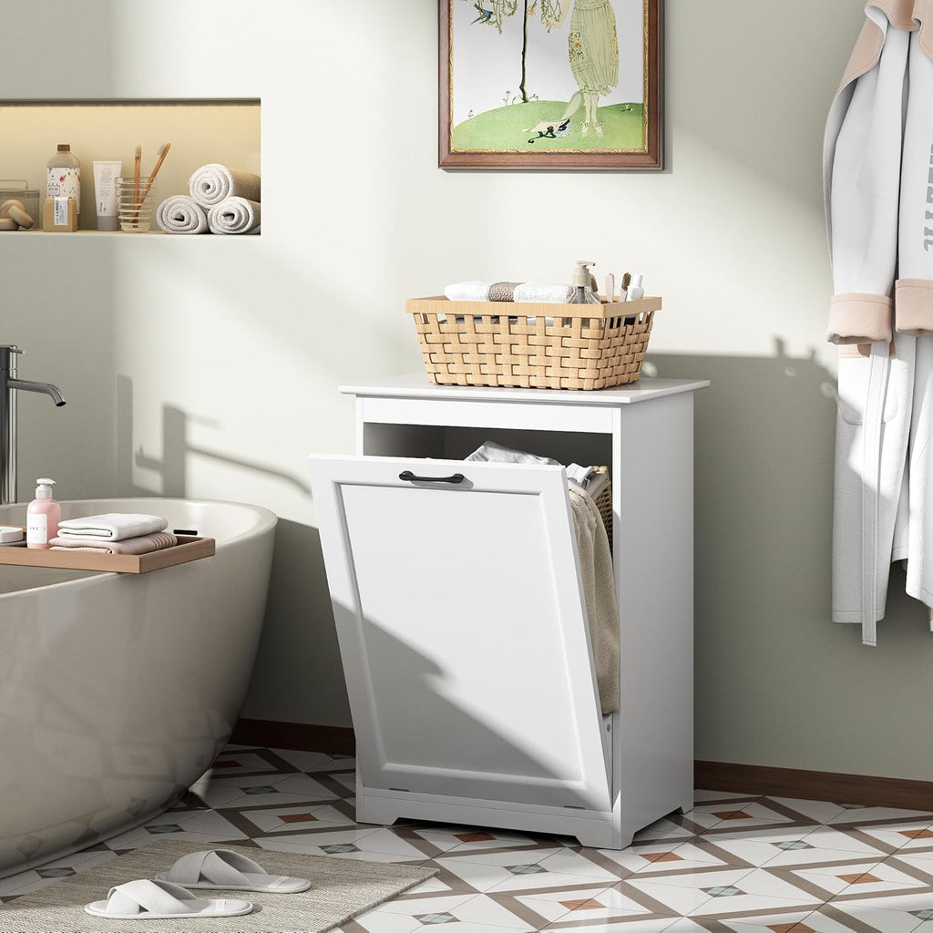 JAXPETY Tilt Out Trash Cabinet Kitchen Trash Can Holder, White R266234