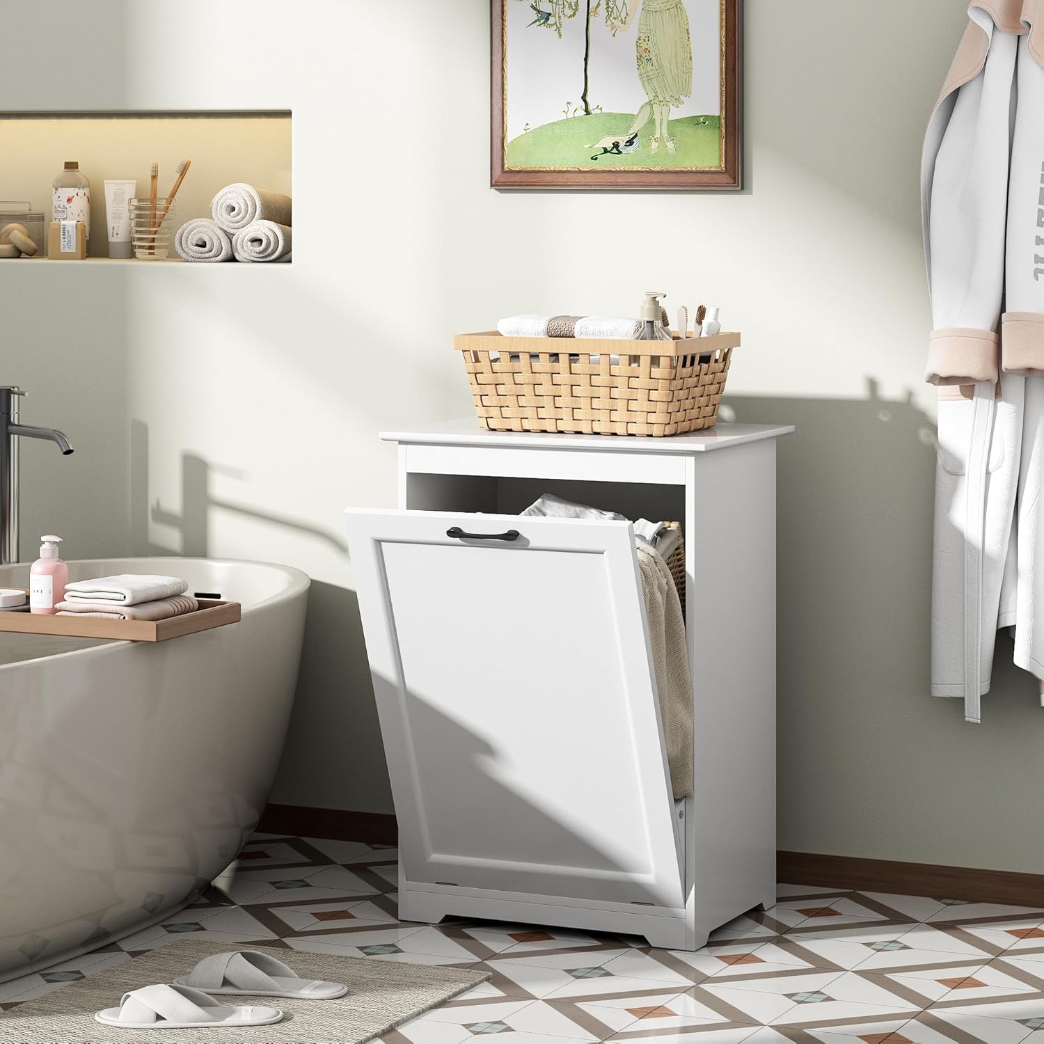 JAXPETY Tilt Out Trash Cabinet Kitchen Trash Can Holder, White R266234
