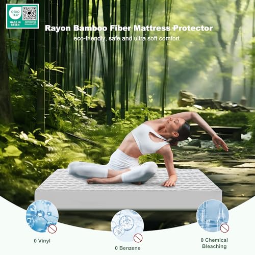 GRT Waterproof Mattress Protector Queen, Rayon Bamboo Cooling 3D Air Fabric, Deep Pocket Y9712