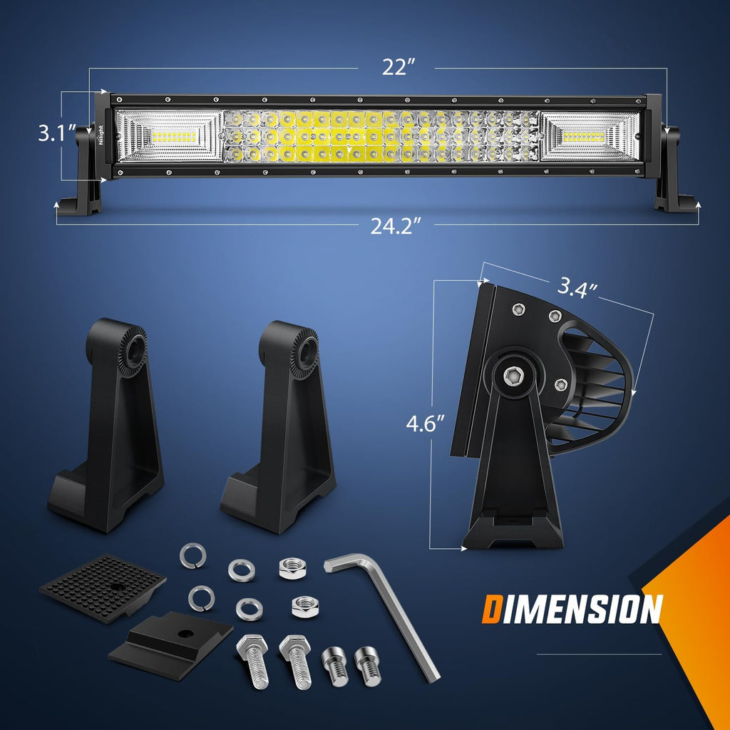 Nilight 18016C-A LED Light Bar 22Inch 270W Triple Row Combo Beam Driving Lights for Trucks H625630