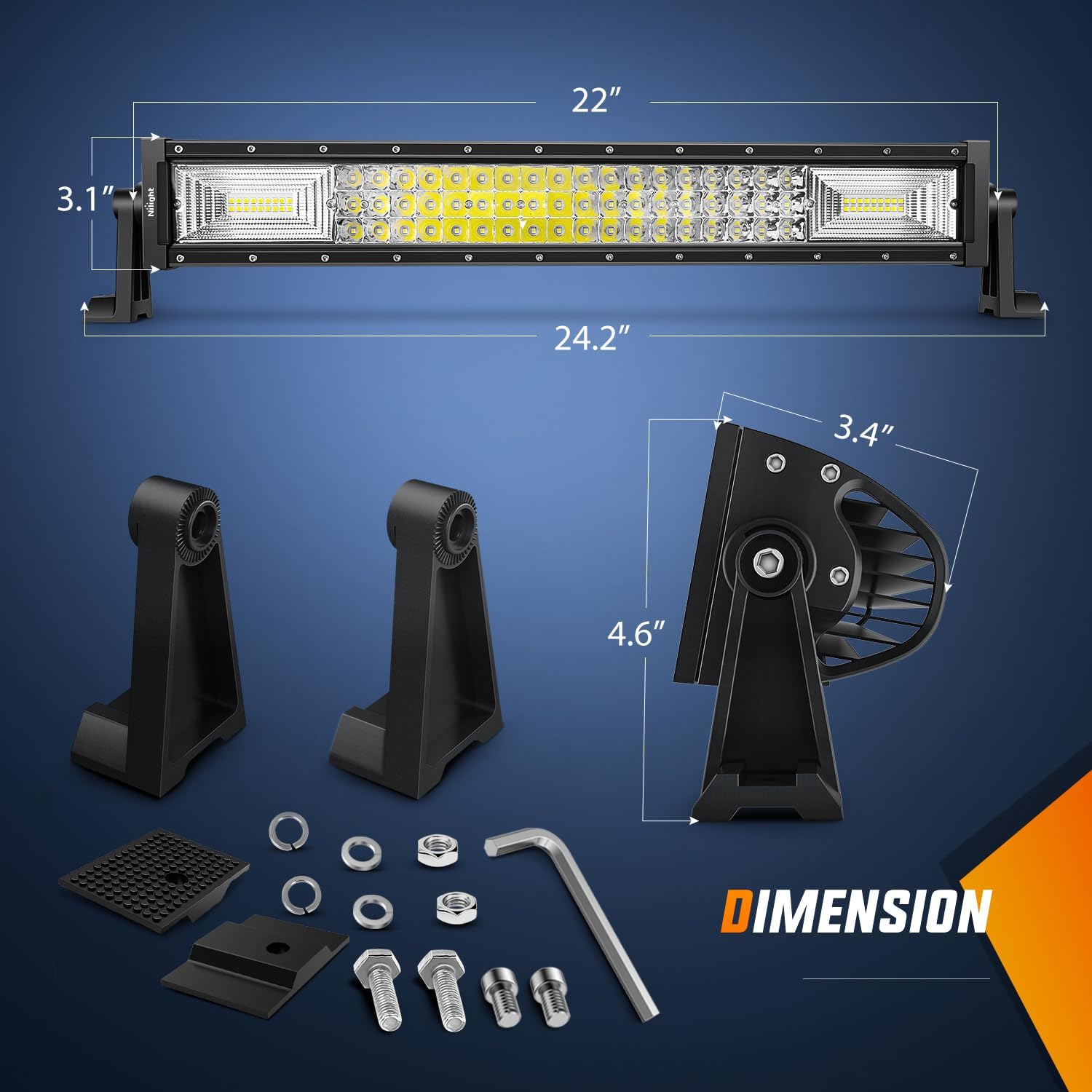 Nilight 18016C-A LED Light Bar 22Inch 270W Triple Row Combo Beam Driving Lights for Trucks H625630