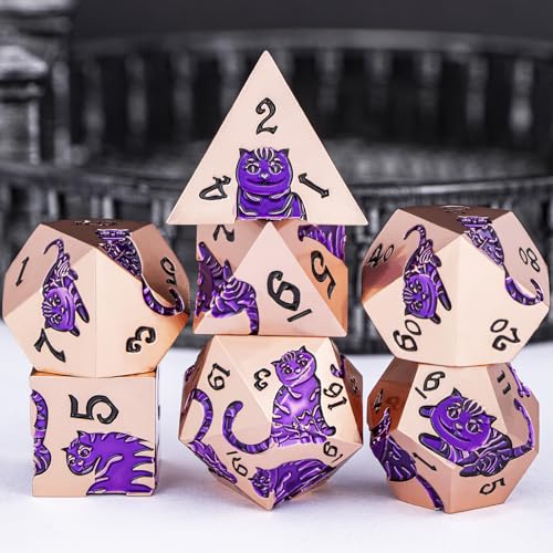 Metal DND Cat Dice 7PCS Polyhedral RPG Dice Set with Gift Case B373640