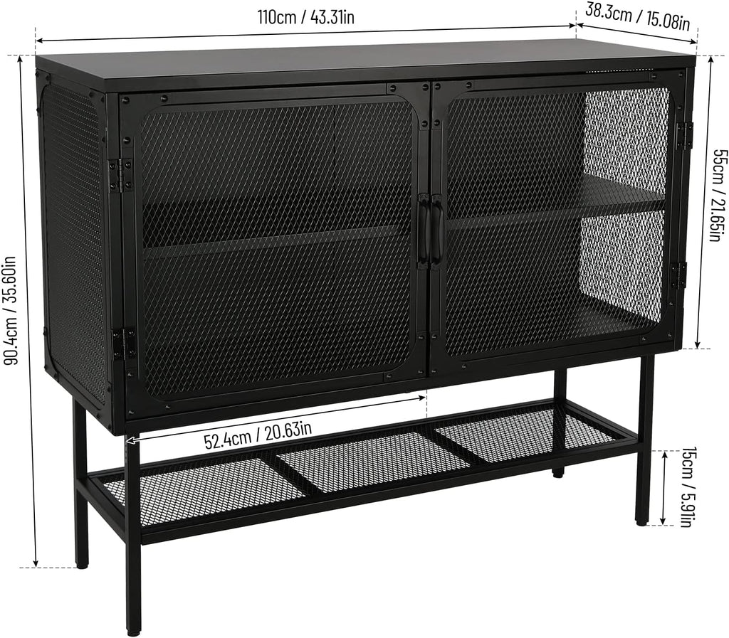 LUMISOL Industrial Cabinet Console Table with 2 Mesh Doors and Adjustable Shelf N2446