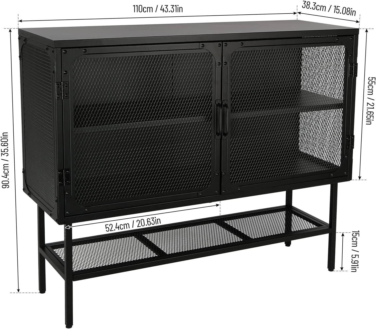 LUMISOL Industrial Cabinet Console Table with 2 Mesh Doors and Adjustable Shelf N2446