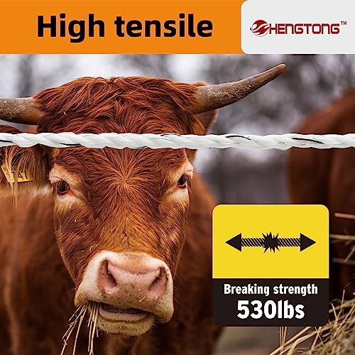 Electric Fence Poly Rope 656ft (200m), 1/4 inch (6mm), for Horses and Large Animals F90364