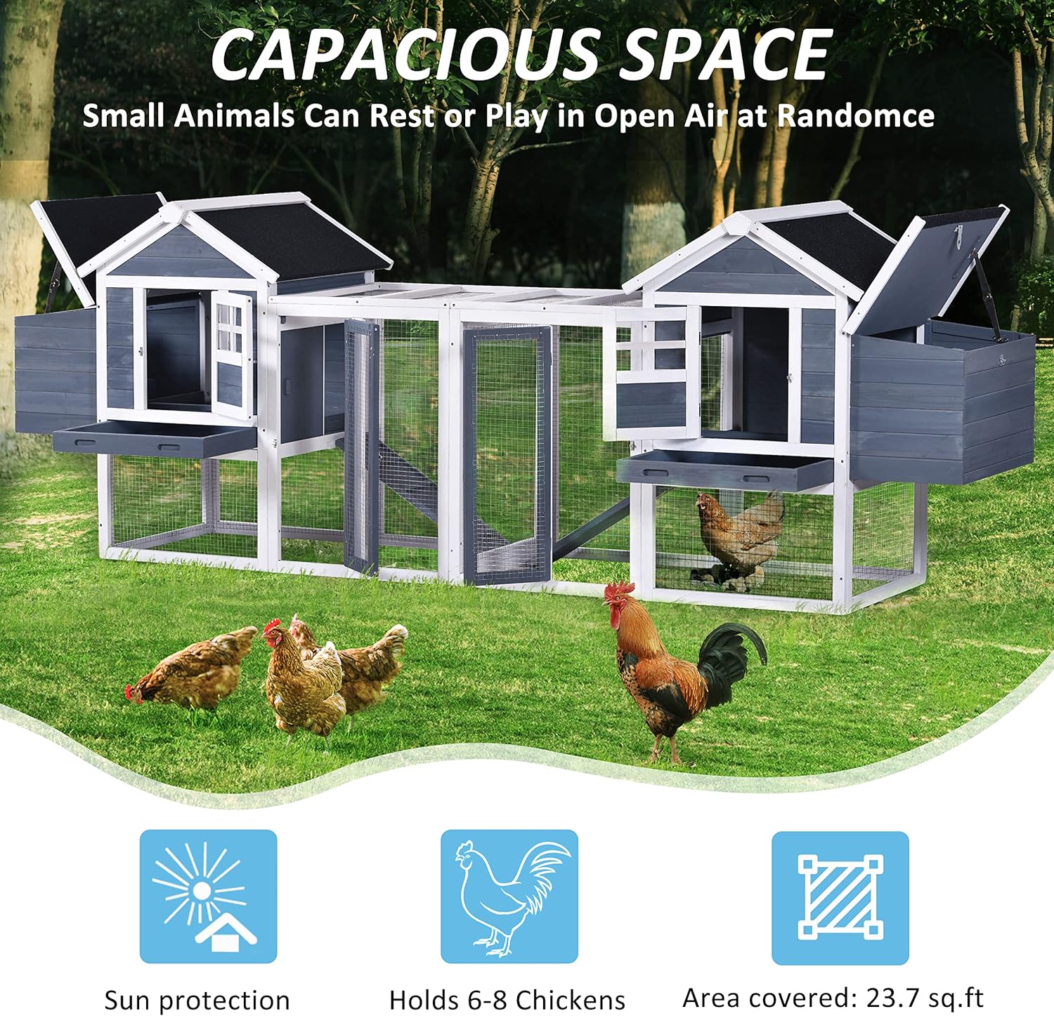 123.6" Wooden Chicken Coop with Nesting Boxes and Run Area G40777