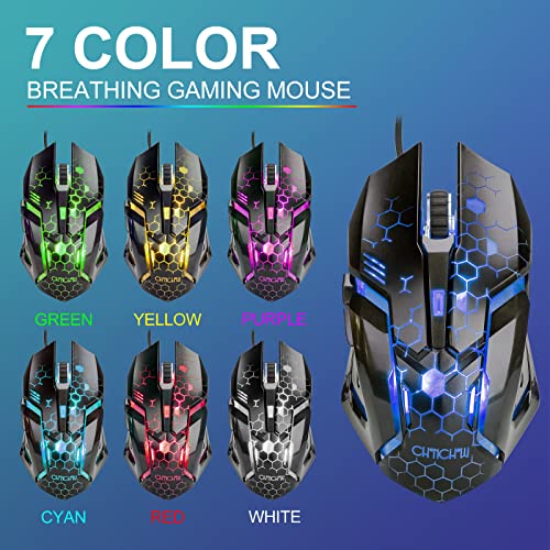 CHONCHOW LED Keyboard and Mouse Combo, 104 Keys Rainbow Backlit, White, for PC Laptop Xbox PS4 A8844