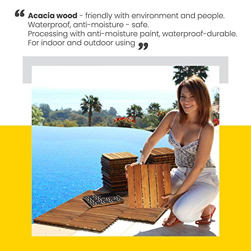 Interlocking Deck Tile 12"x12" Pack of 10 Acacia Hardwood Golden Teak Q221