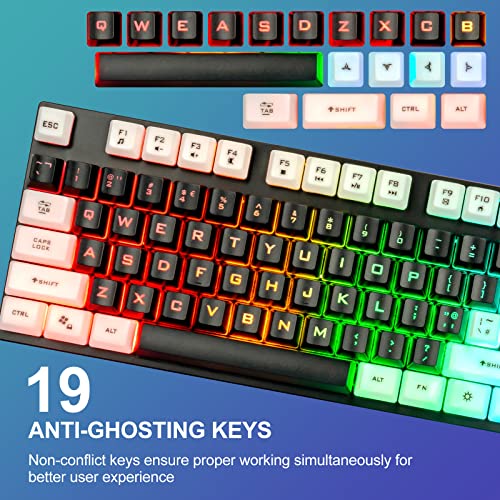 CHONCHOW LED Keyboard and Mouse Combo, 104 Keys Rainbow Backlit, White, for PC Laptop Xbox PS4 A8844