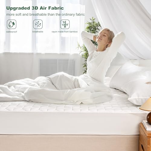 GRT Waterproof Mattress Protector Queen, Rayon Bamboo Cooling 3D Air Fabric, Deep Pocket Y9712