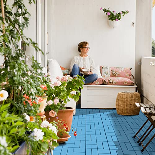Plastic Interlocking Deck Tiles 12"x12", 9 Pack Outdoor Patio Flooring, Blue N2468