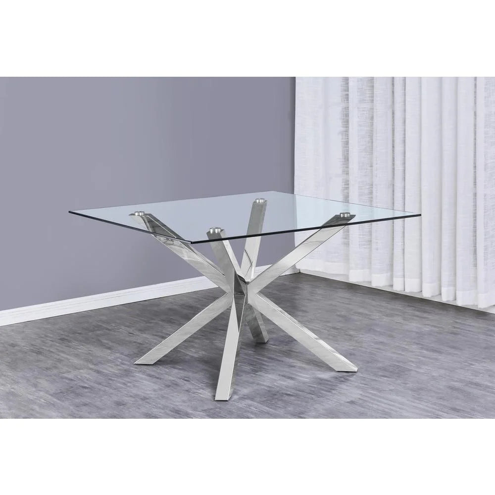 47" Clear Glass 5pc Dining Set with Silver Stainless Steel E46677