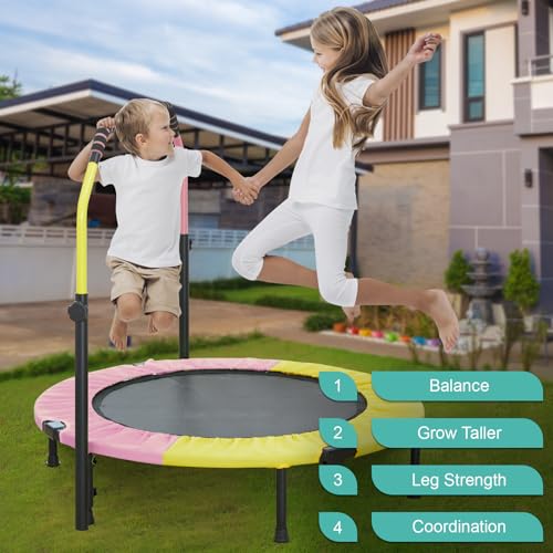 40'' Foldable Mini Trampoline with Sponge Handle, Height-Adjustable for Kids Adults J47461