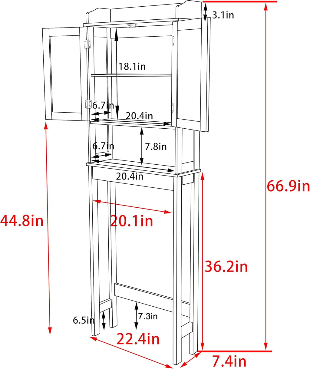 Over The Toilet Storage Cabinet with Adjustable Shelf, Grey V8403