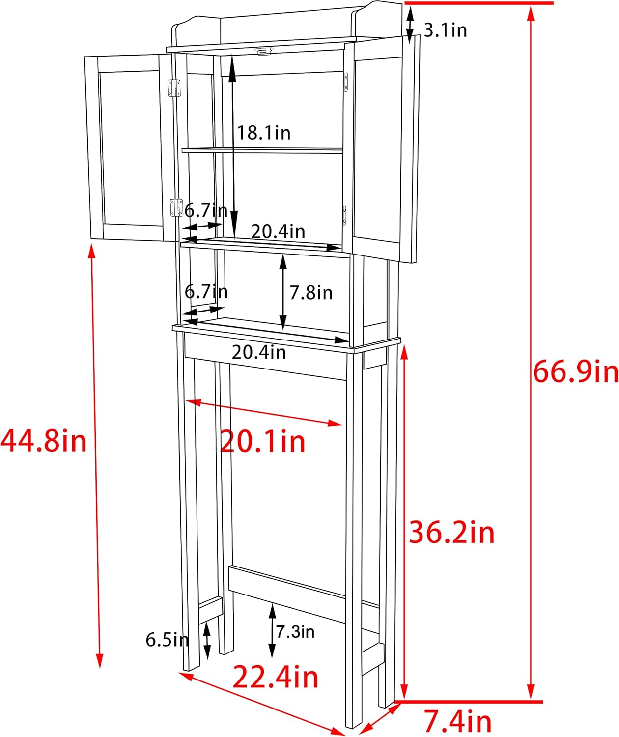 Over The Toilet Storage Cabinet with Adjustable Shelf, Grey V8403