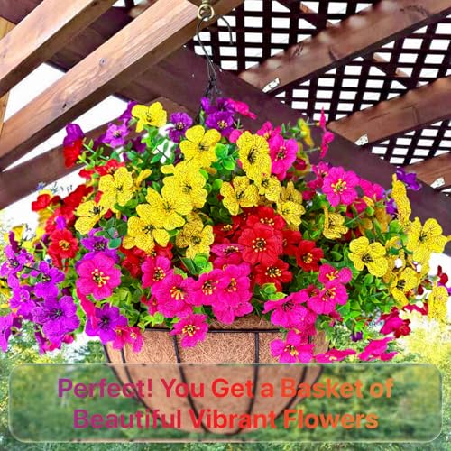 2 Sets Outdoor Artificial Flowers with Hanging Baskets, Yellow Orange G59149