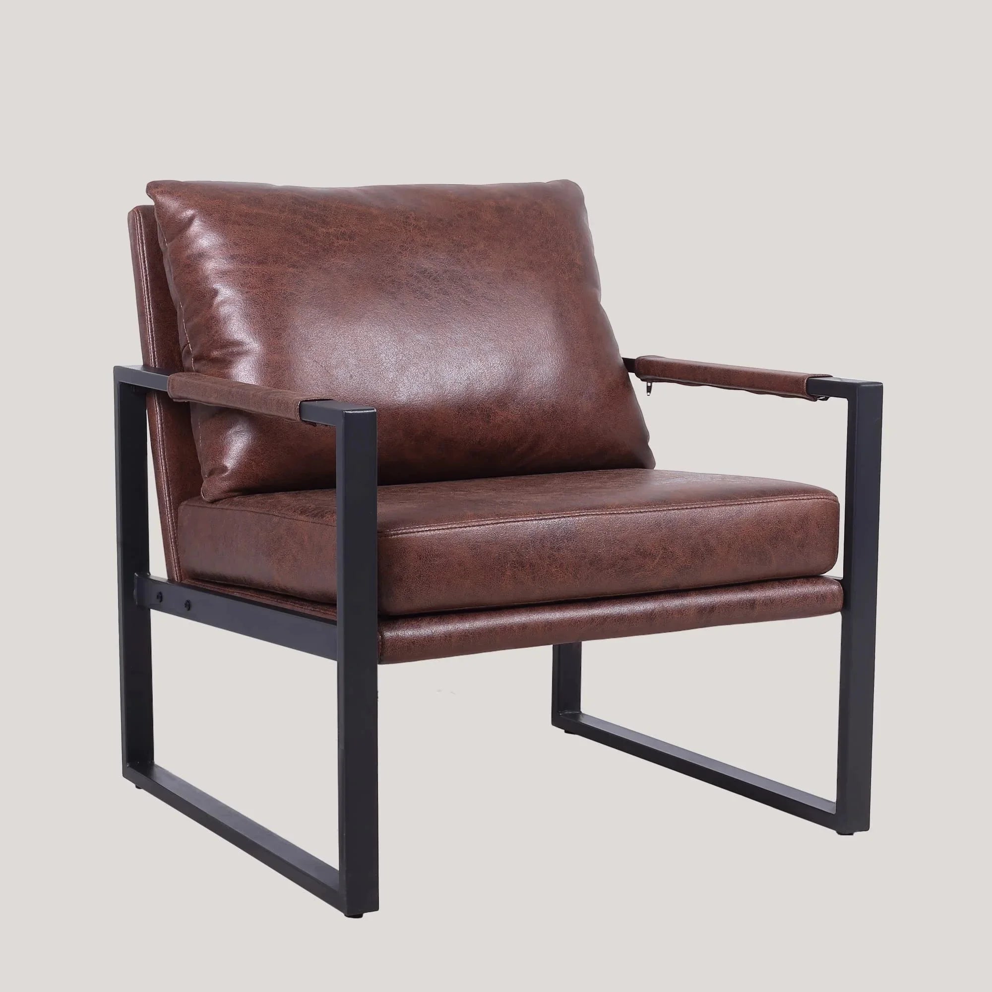 Mid Century Modern Accent Chair Faux Leather with Metal Frame Brown Q8288